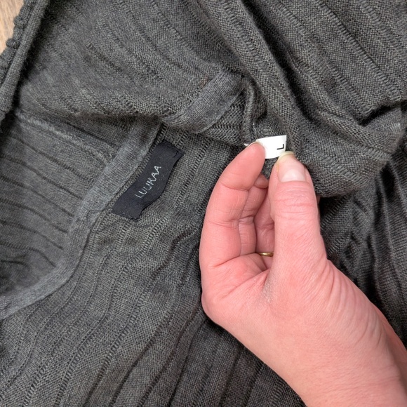 Luukaa Anthracite Wool Duster Long Cardigan Wide Sleeve Maxi Button Closure - Picture 9 of 12